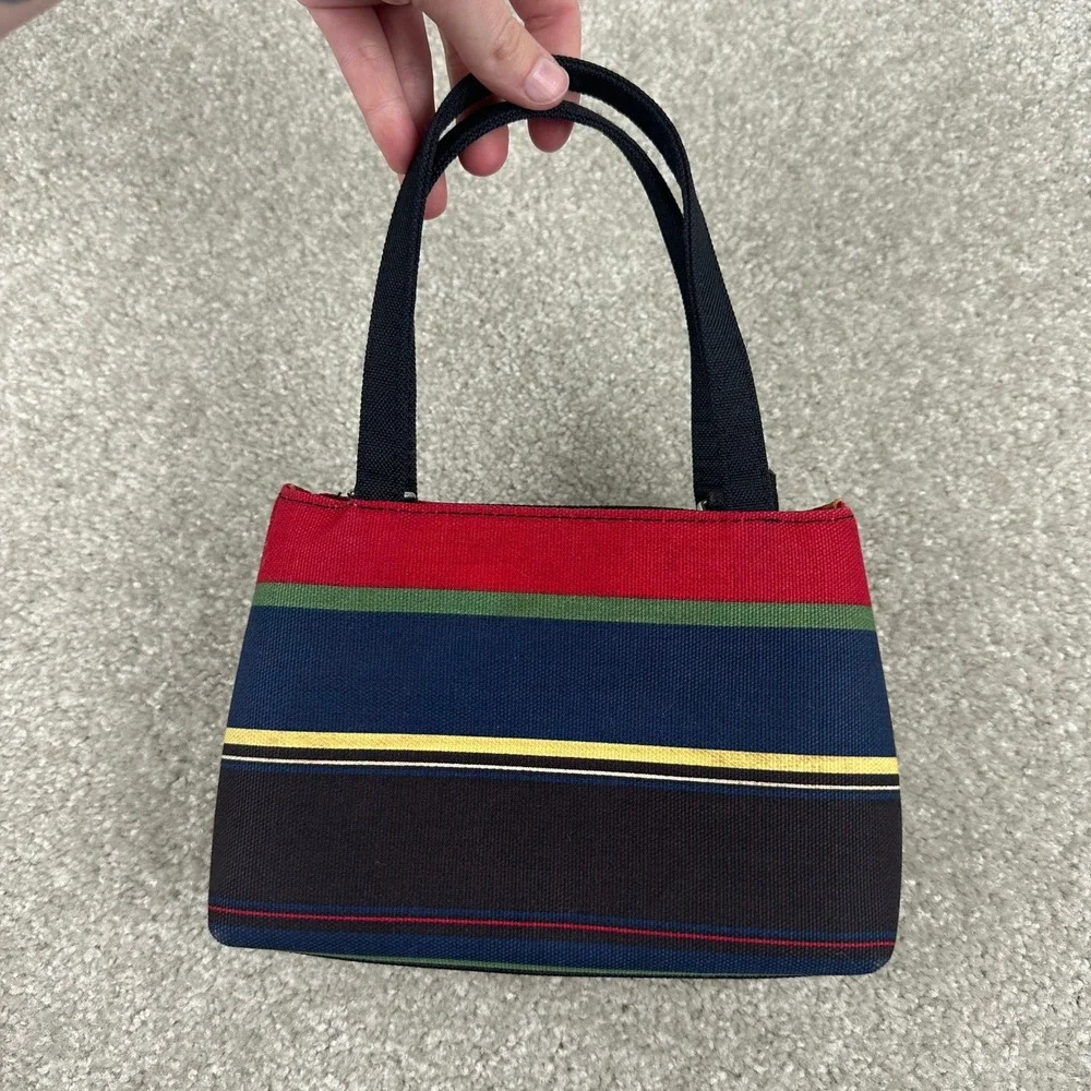 Kate Spade Vintage Canvas Striped Sam Mini Tote Crossbody Bag Multi Color Red
